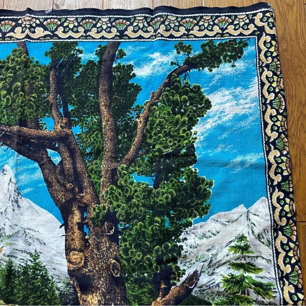Vintage Velvet Cotton Deer Buck Doe Family Tapestry Wall Hanging 50